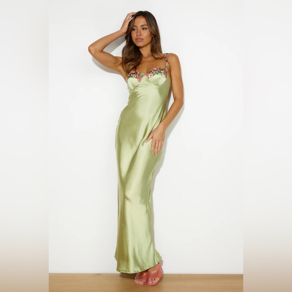 Hello Molly Green Maxi Dress with Pink Floral Details